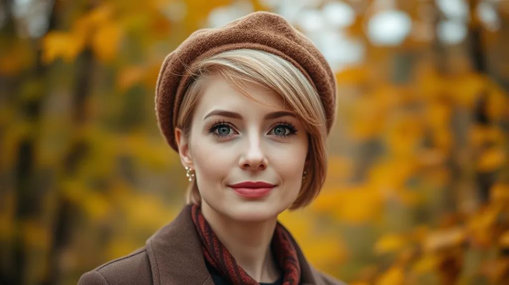 женщина с короткой стрижкой в берете