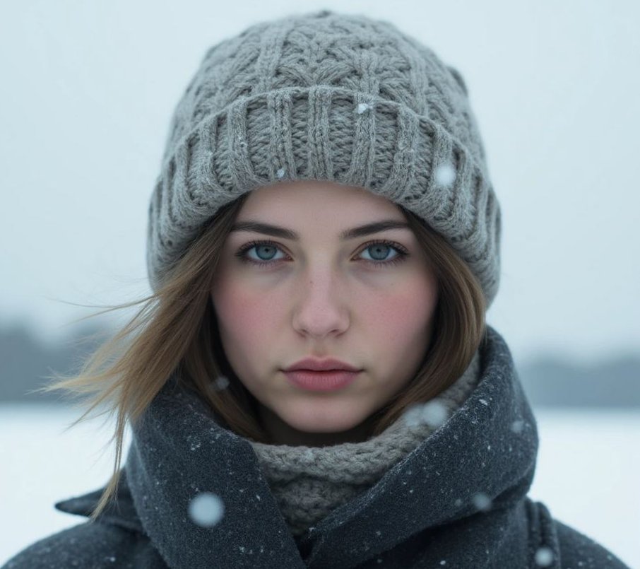 женщина в вязанной шапке зимой