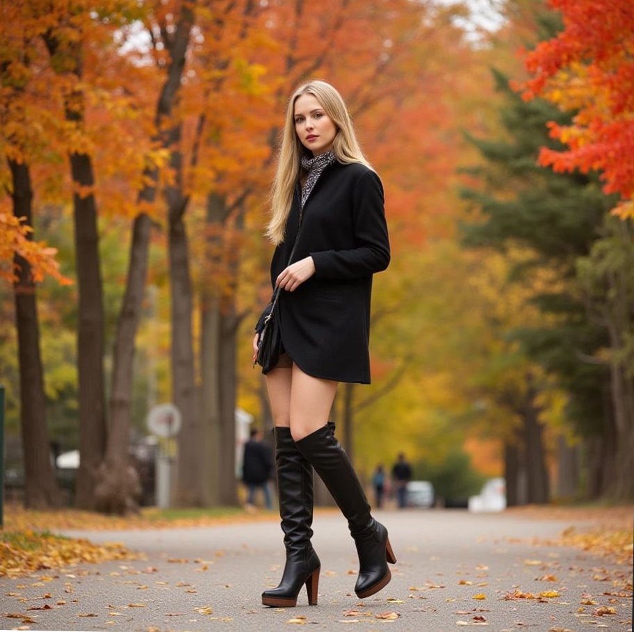 женщина осенью в ботильонах на каблуке