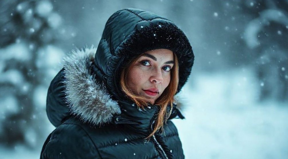 женщина в пуховике зимой
