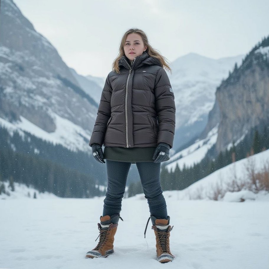 женщина в сапогах и пуховике