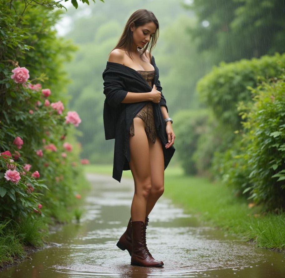 женщина в ботинках весной в дождь